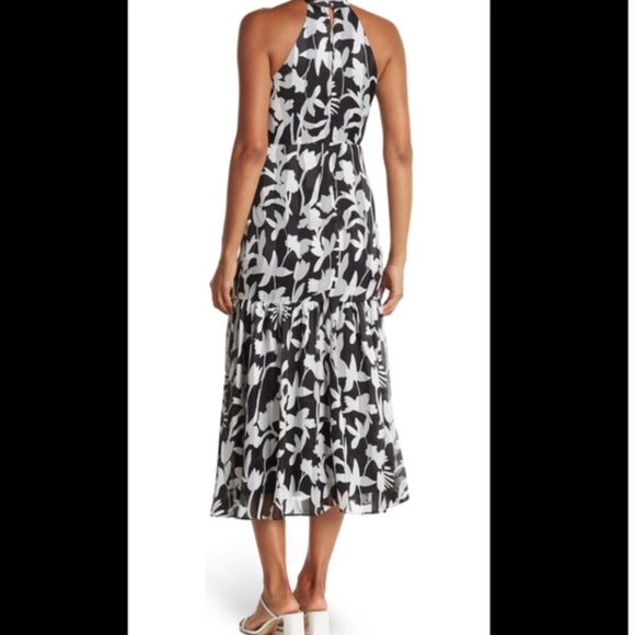 NWT: MILLY Floral Shadow Tie Halter Neck Sleeveless Dress In Magenta - Picture 11 of 11